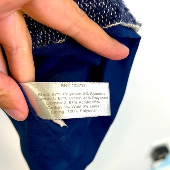 Boston Proper - Navy And Gold Tweed Striped Lined Sleeveless Midi Dress Size 4 - Picture 9 of 10